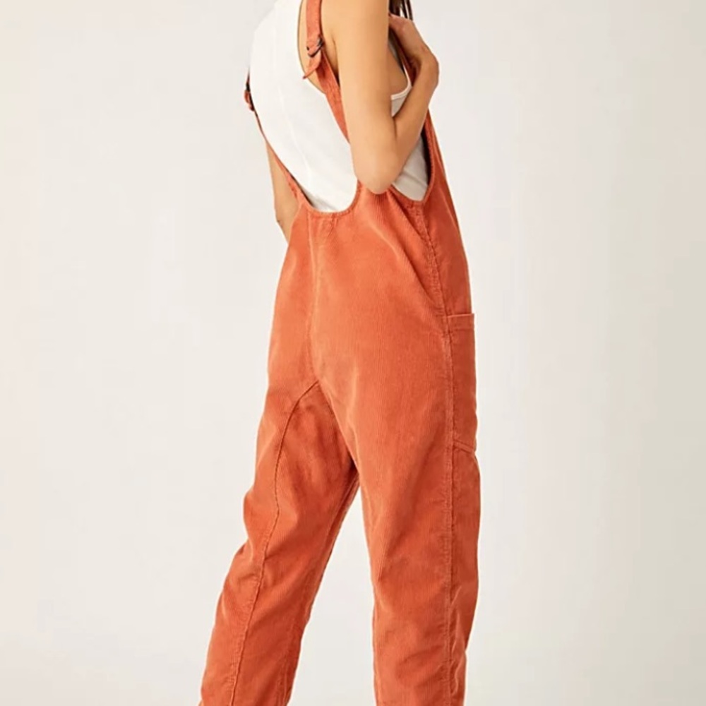Free People High Roller Corduroy Jumpsuit in Burnt Orange